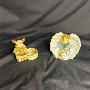 Ceramic Angel and Cow Figurines